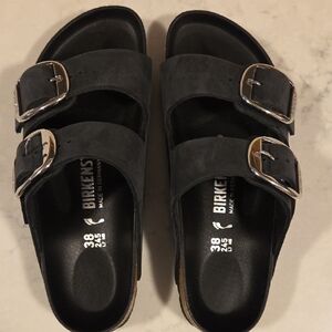Birkenstock Dark Navy Sandals with Silver Buckles